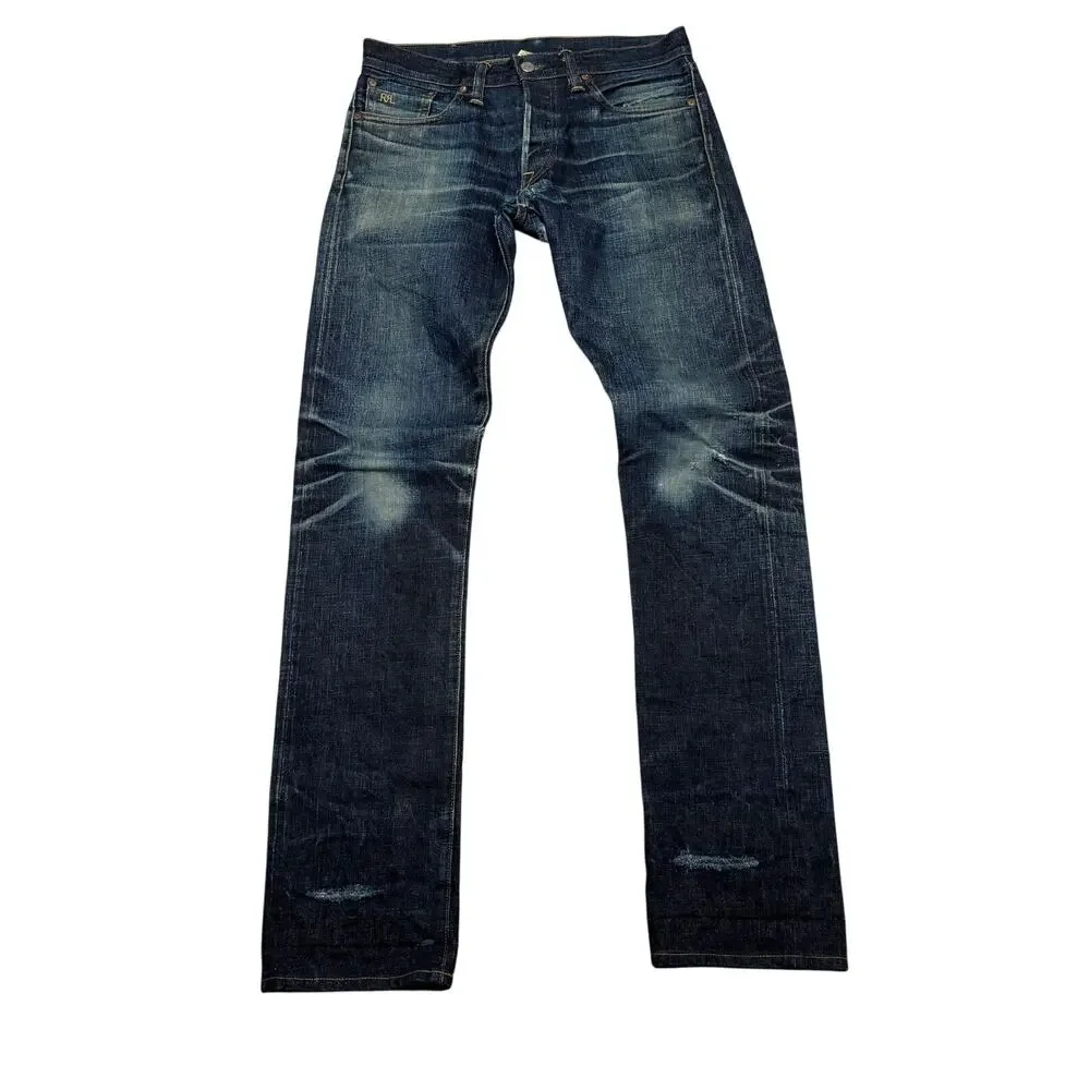 RRL Double RL Slim Fit Japan Woven Selvedge Denim Jeans Men's 30x34 Whiskering